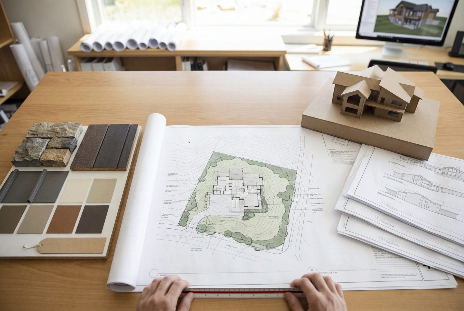 A preliminary ARC submittal &ndash; site integration plan, exterior material palette, elevation studies, and a massing model