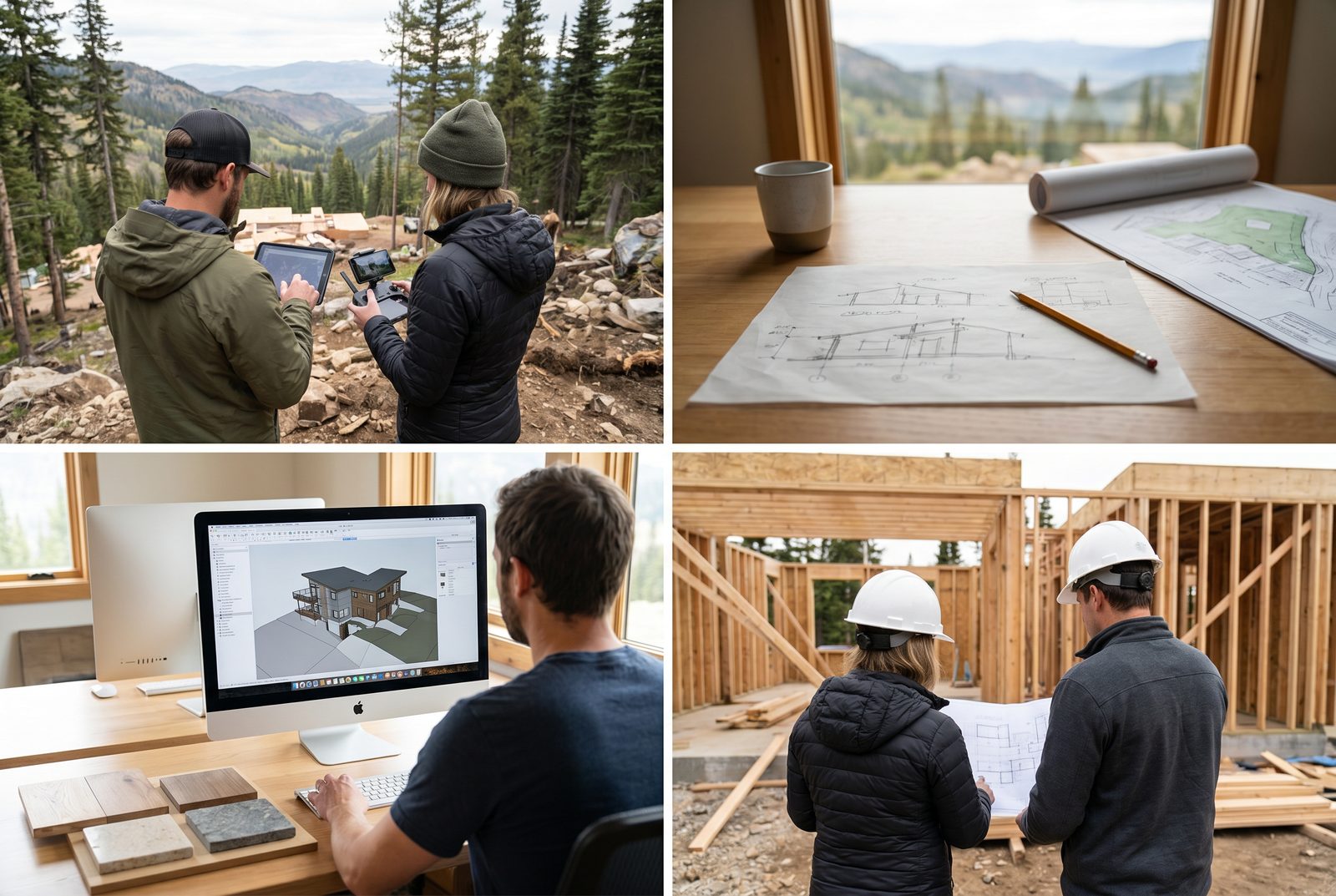 The process in four scenes &ndash; walking the site, first sketches, the Revit model, and a framing walkthrough