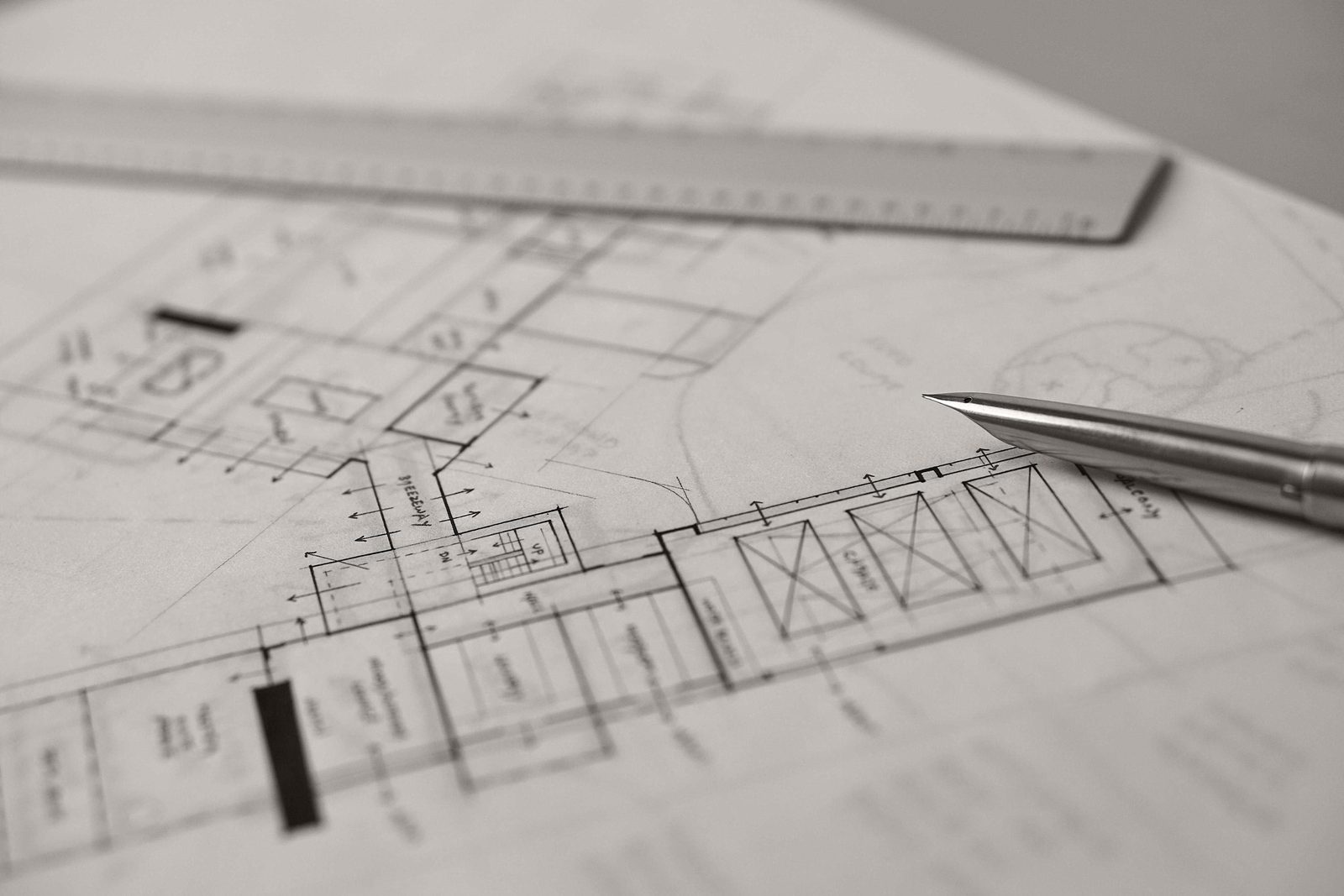 A hand-drafted floor plan with ruler and pen &ndash; the Bristlecone design process